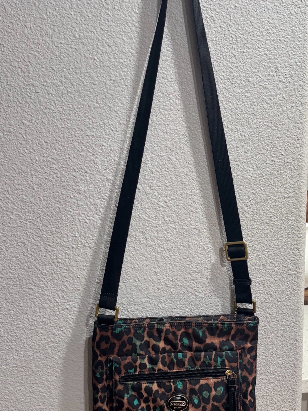 Coach Leopard Print Crossbody Bag with Green Accents